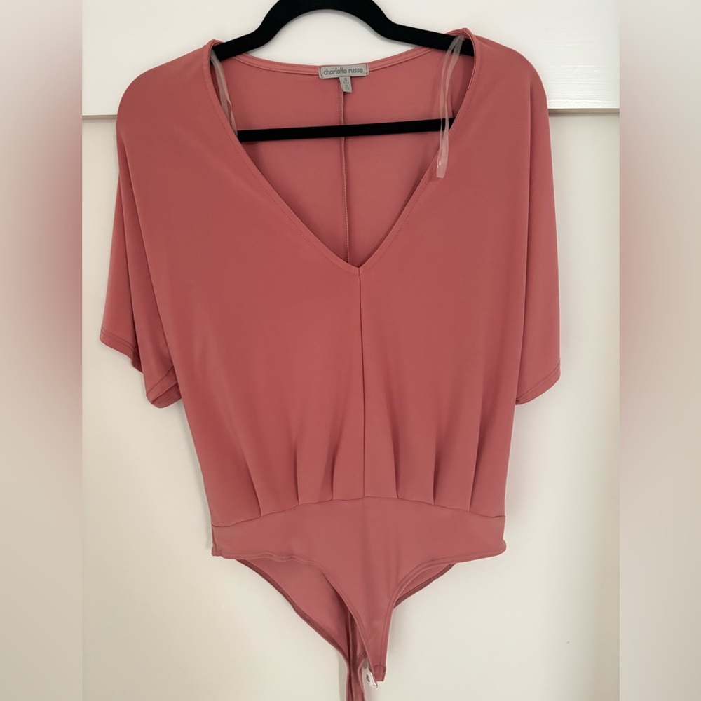 Charlotte Russe Dusty Pink V-Neck Bodysuit